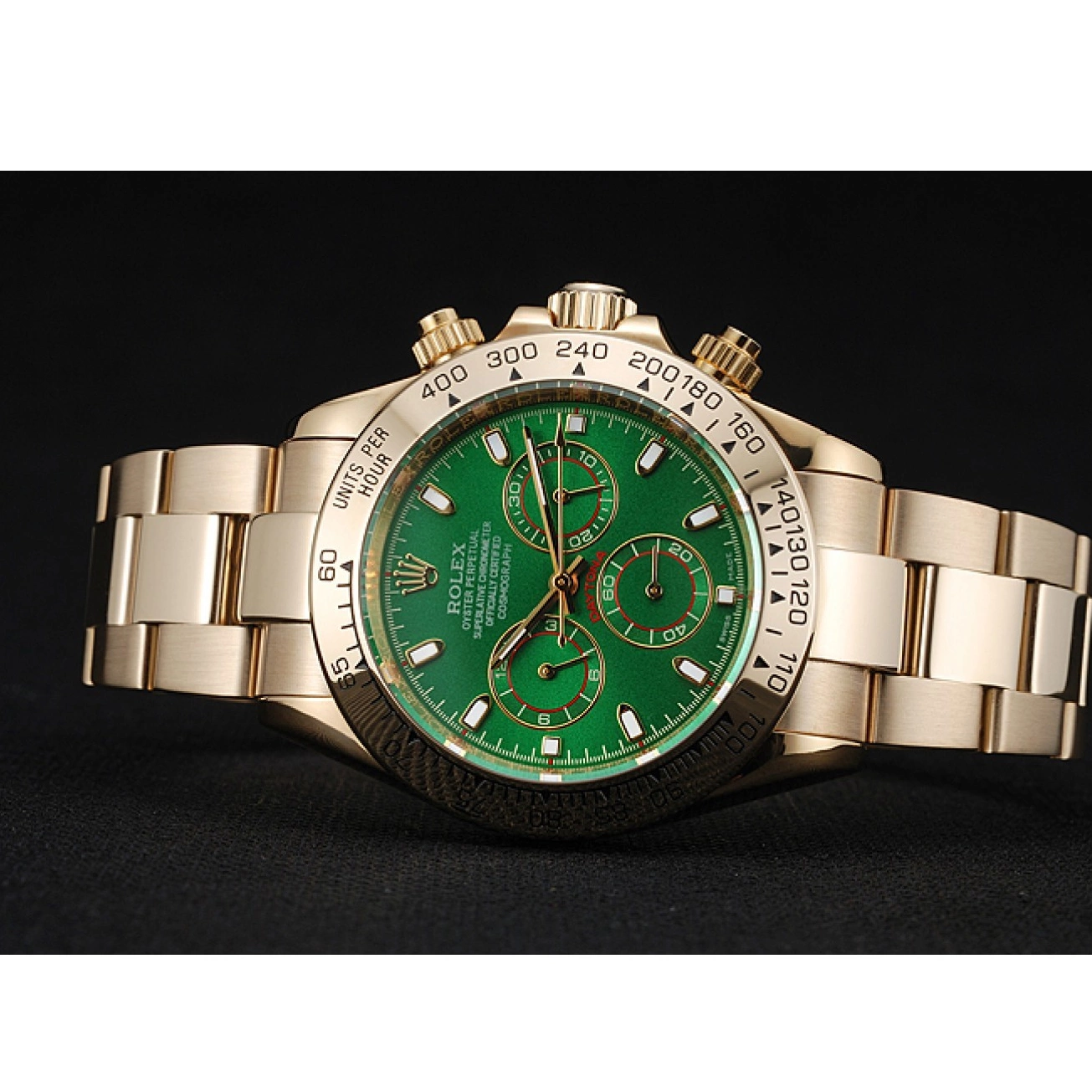 Aaa replica Cosmograph 1454244 Rolex Daytona Case Gold Green Bracelet And Dial 0725